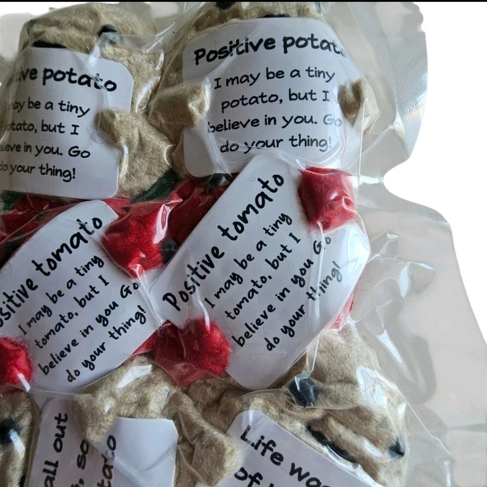 Postive Potato & Tomato Lot Of 6 Crocheted Plush Motivation For Friends & Family